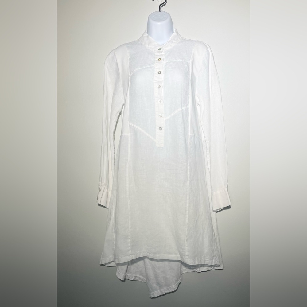 Inizio Linen White High Low Dress Italy